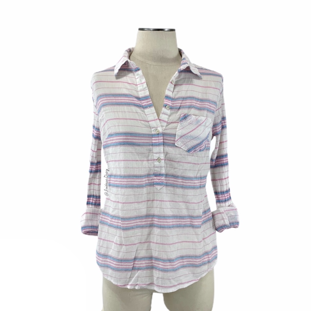 Merona- White Pink & Blue Stripe Shirt Small